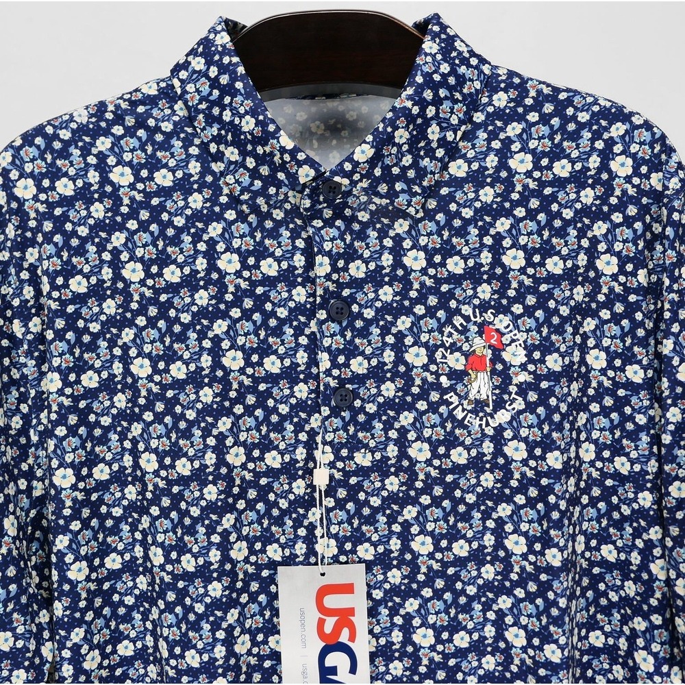 USGA 124th U.S. Open Pinehurst‎ No. 2 Golf Polo Shirt Mens XL Indigo Floral NWT